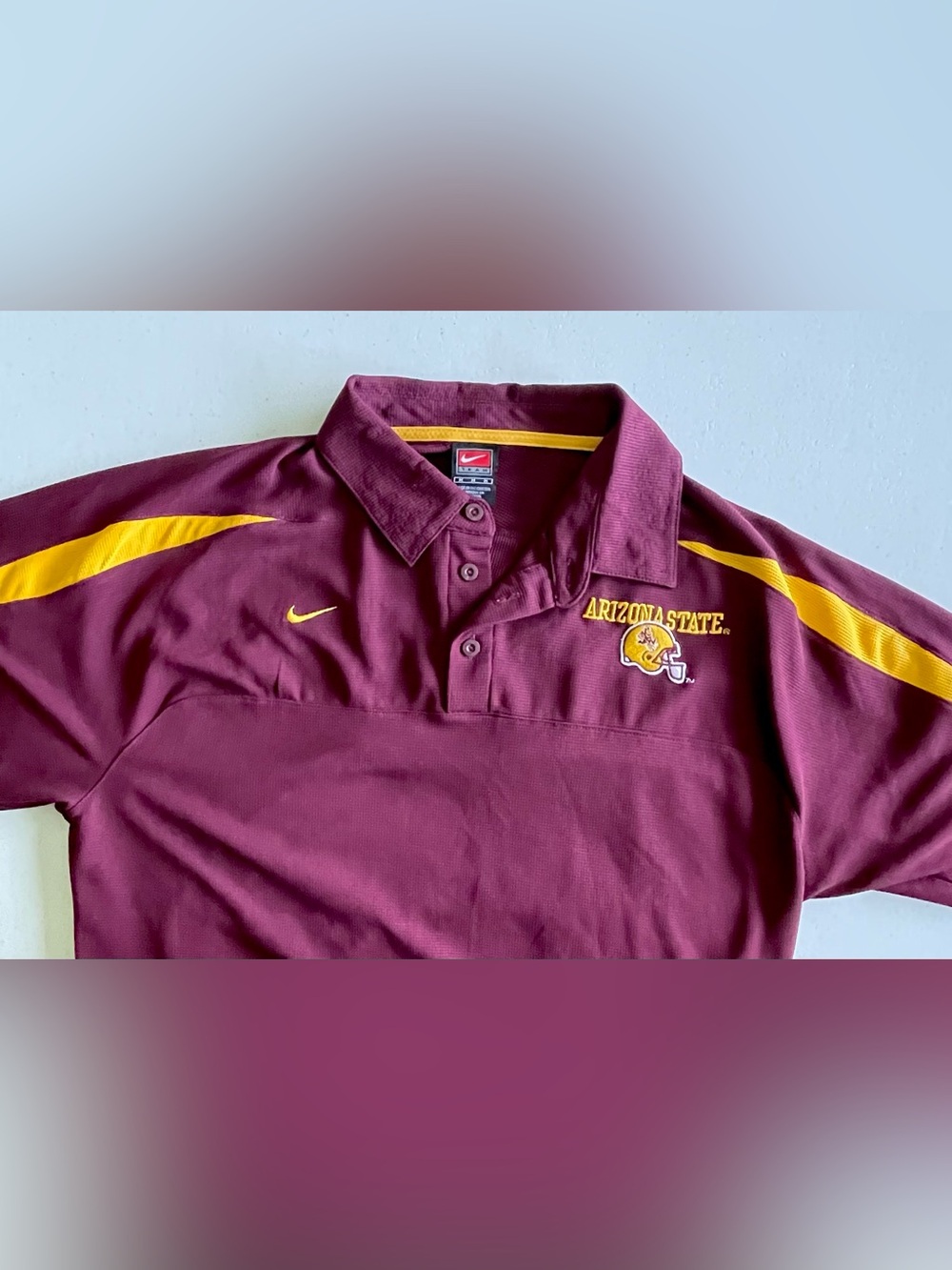 Nike Arizona State Men’s Maroon Polo Shirt with Gold Accents - Picture 4 of 6